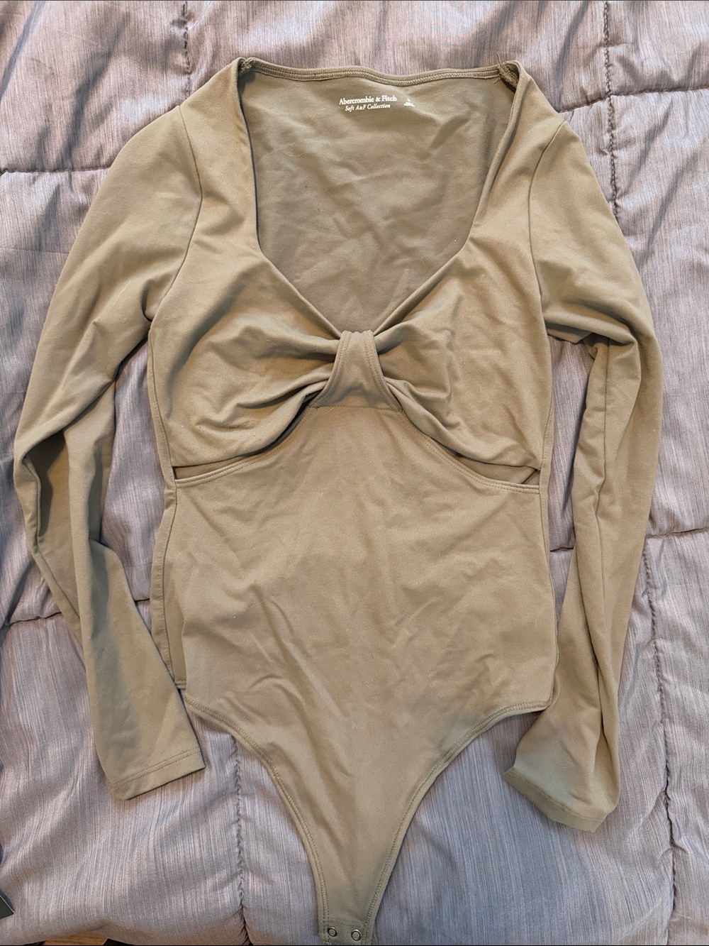 Abercrombie & Fitch Olive Twist-Front Long-Sleeve Bodysuit